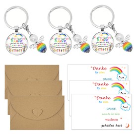 LOOBEAR Little People Need as Big Hearts as Your Gift Farewell Teacher Childminder, Nursery, Pearl Angel Keyring with 3 Envelopes, White