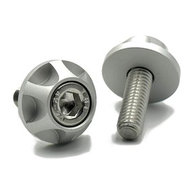 COTRAX License Plate Bolts, Lightweight, Aluminum, License Plate, Bolts, Washers + Stainless Steel, M6 Screws, Motorcycle, Automobile, Universal Parts, Mini Wheel Type, Set of 2 (Matte Silver)