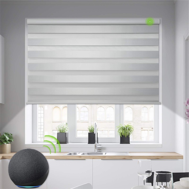 Yoolax Motorized Custom Zebra Blinds Dual Layer Sheer Shades Fabric
