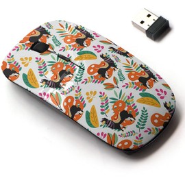 CJCBROES 2.4G Wireless Mouse with Cute Pattern Design for All Laptops and Desktops with Nano Receiver - Black Alpaca Botanical Floral Colorful