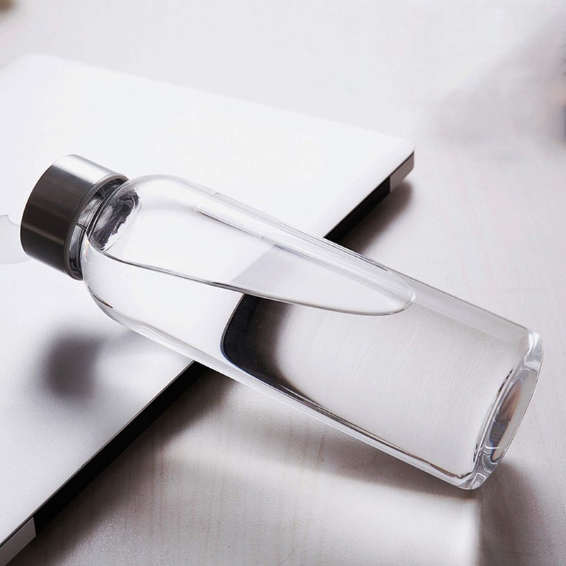 Encheng Glass Water Bottles,16oz Glass Drinking Bottle With Leakproof Stainless