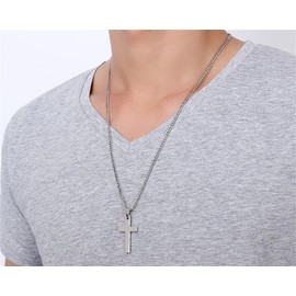 Cross Pendant Necklace for Men Women Gold Silver Black Cross Necklace Faith Cross Trendy Jewelry Set Simple Cross Chain Necklace-Silver