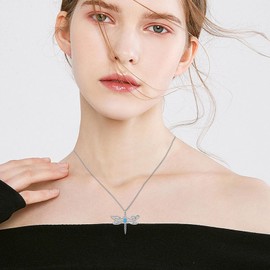 SILBAZ Dragonfly Necklace for Women Turquoise Dragonfly Pendant Large Dragonfly Necklace Turquoise Jewelry Gift for Mom Wife, Copper, Turquoise