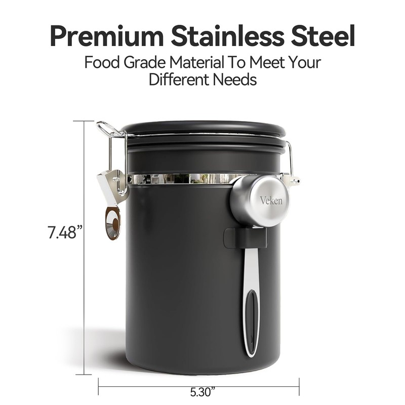 Veken Coffee Canister with Window,Airtight Stainless Steel Container,Home Kitchen Food