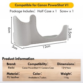 Rieibi Canon PowerShot V1 Grey PU Leather Half Case for Canon PowerShot v3 Digital Camera (No Camera)