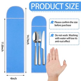 Weewooday Silver Storage Bags Anti Tarnish Silverware Sleeves Blue Flatware Silverware Storage Box Protector Bags Proof Cloth Flatware Organizer for Kitchen Teaspoon Cutlery Utensil(8 Pieces)