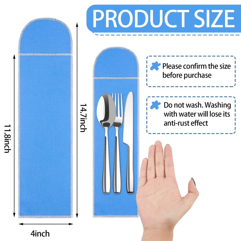 Weewooday Silver Storage Bags Anti Tarnish Silverware Sleeves Blue Flatware