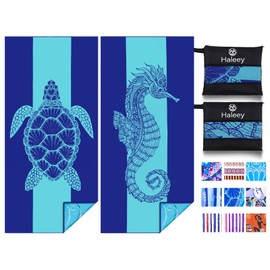 Haleey 2 Pack Microfibre Lightweight Beach Towel 180x80cm Oversized Extra Large Thin Sand Free Towels Travel Swim Pool Yoga Gym Camping for Adults Women Men Beach Essentials Accessories Vacation Gift