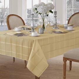 Newbridge 60 x 102 Inch Rectangle Fabric Tablecloth, Elegance Plaid, 100% Polyester, No Iron Soil Resistant Dining Room, Party and Banquet Table Cover, Solid Textured, Ribbon Gold