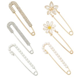 LIUYIDM Pearl Brooch 6 Pieces Crystal Shawl Clips Faux Safe Pearl Pins Exquisite Pin Necklace Tow Pin Wedding Dress Suitable for Women Girls Clothing Decoration Accessories Jewellery