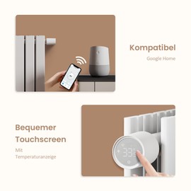 EMKE Smart Radiator Thermostat Kit, Intelligent Heating Thermostat Including Tuya Zigbee 3.0 Gateway with App Function, Compatible with Alexa & Google Home, M30 x 1.5 mm, 6 Adapters