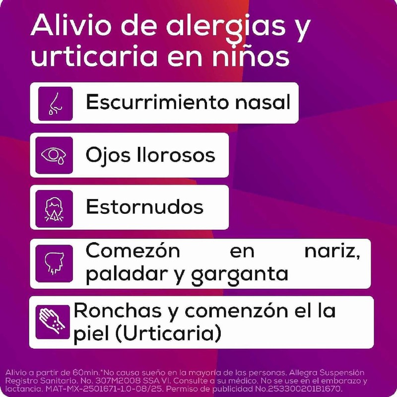 Suspensión pediátrica Allegra 150ml – Alivia estornudos y ronchas en