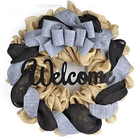 Everyday Burlap Welcome Wreath - Christmas Gift for Mom - Wedding Present - Black Grey Brown