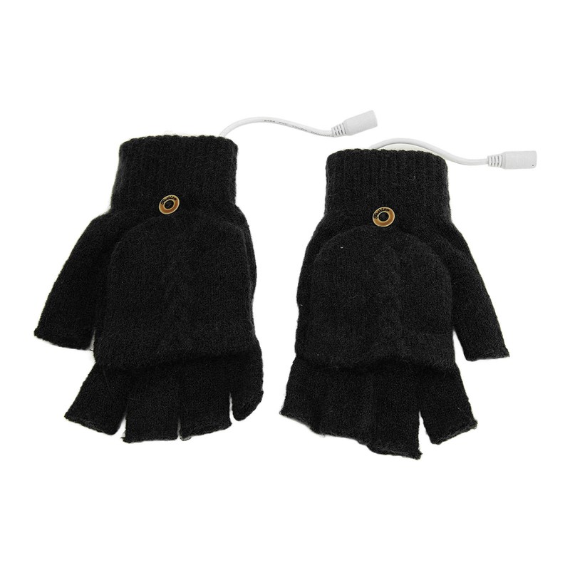 USB Heated Gloves Full Half Fold Back Warm Heated Winter