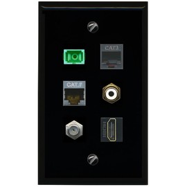 RiteAV CAT7 Coax HDMI Phone RCA White SC APC Simplex Fiber Flat/Solid Wall Plate [Black]