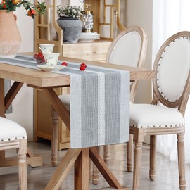 Braided Striped Table Runner Rustic Embroidery Coffee Table Runners for Decorations Weddings Holiday Grey 33x153cm/13x60inch