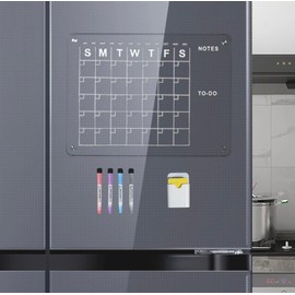 Clear Acrylic Refrigerator Calendar Dry Erase Board Magnetic Calendar with 1 Magnetic Weekly Planner Includes Low Odor Markers with Whiteboard Eraser Starter Set.