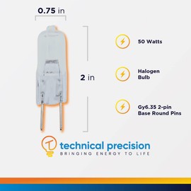 Technical Precision 12V 50W Halogen Bulb Replacement for Tizio A9-TIZIO-+ Light Bulb T4 GY6.35 Base Bipin Halogen Bulb - Vertical Filament - 3000K - 2000 Hours - 950 Lumens - Clear - 1 Pack