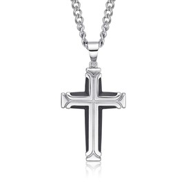 Diamond Treats Stainless Steel Men's Cross Pendant Necklace with Black IP Coating, Polished Stainless Steel Cross Necklace for Men and Teenagers Boys, Stylish Chain and Pendant for Men with, Stainless