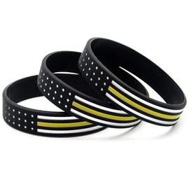 (6-pack) Thin Yellow Line American Flag Bracelets - Bulk Pack of 6 Silicone Rubber Wristbands for Dispatchers and Security Guards - Jewelry Accessories Gifts for Emergency Dispatchers Men Women