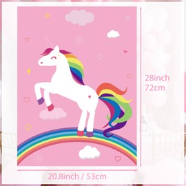 PLULON Pin The Horn On The Unicorn for Kids Birthday Party Game, Unicorn Party Supplies Favors Girls Rainbow Birthday Decorations Poster Home Family Wall Decorations for Girl Boy Classroom Activities