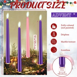 Patelai 80 Pcs Christmas Advent Candle Set Taper Candles 10 Inch Purple and Pink Christmas Candles Candlesticks for Wedding Advent Home Church Holiday Decoration Party Celebrations