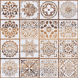 16 Pcs (6 x 6 Inch) Reusable Stencils, Mandala Stencils Mandala Dot Painting Templates Stencil for Painting Art Scrapbook (white-16pcs)