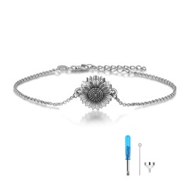 Sunflower Urn Bracelet for Ashes 925 Sterling Silver Sunflower Cremation Keepsake Pendant Locket Bracelet for Women Mom