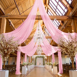 6 Panels Pink Ceiling Drapes for Wedding, 5ftx20ft Ceiling Drapes Cheesecloth Sheer Fabric Curtain Wedding Arch Draping Fabric Romantic Ceilings Decorations for Weddings Party Ceremony Stage