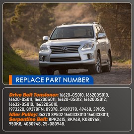 Serpentine Drive Timing Belt Tensioner Idler Pulley Kit Compatible with 2008-2018 Toyota Land Cruiser Sequoia Tundra & GX460 LX570 V8 4.6L 5.7L Replaces# 89378 39185 36370 8PK2415 K080948