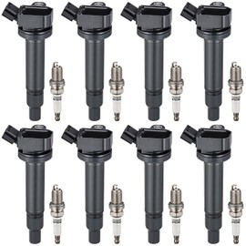 BDFHYK Ignition Coil Pack and Spark Plug Set of 8 Compatible with Lexus GS430 GX470 LS430 LX470 SC430 4Runner Land Cruiser Sequoia Tundra 4.3L 4.7L V8 Replacement for UF493 4504,Set of 4