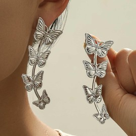 TseenYi Boho Butterfly Dangle Drop Earrings Silver Butterfly Tassel Earrings Vintage Butterfly Dangle Earrings Statement Butterfly Metal Earrings Curved Butterfly Studs Earrings
