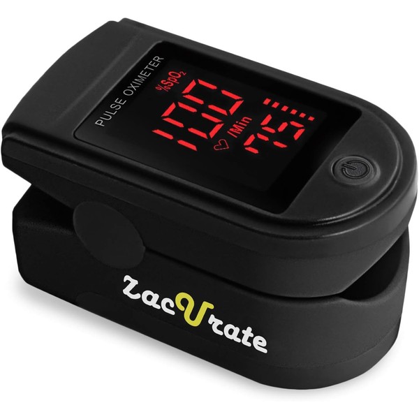 Zacurate Pro Series 500DL Fingertip Pulse Oximeter Blood Oxygen Saturation Monitor with Silicone Cover, Batteries and Lanyard (Royal Black)
