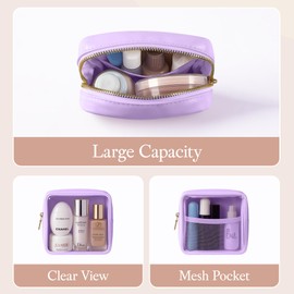 UUYUUY Clear Mini Makeup Bag for Women Waterproof Make Up Bag Portable Toiletry Bag Travel Essentials Cosmetic Bag Purse Cute Makeup Bag Organizer Small Car Pouch with Removable Handle, Purple