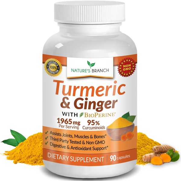 Turmeric and Ginger Supplement | Organic Powder & BioPerine 1965mg
