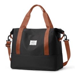 for Ryanair Airlines Underseat Cabin Bag 40X20X25 Weekend Overnight Carry on Holdall for Women Travel Duffel Sport Gym Tote Mum Hospital Bags with Wet Pocket,L7-Black Brown