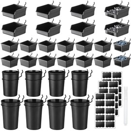 64 Pieces Pegboard Bins Pegboard Cups with Hooks and Loops Peg Hooks Assortment Organizer Accessory for Organizing Accessories Tools Storage Office Workshop Garage Workbench (Black)