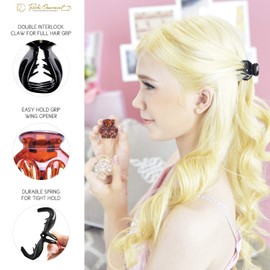 RC ROCHE ORNAMENT 12 Pcs Womens Octopus Claws Jaw Pumpkin Hair Clips Interlocking Teeth Strong Hold No Slip Grip Quality Clutcher Clamp Classic Beauty Fashion Accessory, Small Clear Brown and Black