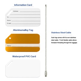 Aluminum Luggage Tags, Luggage Tag Holders for Travel Luggage Baggage Identifier by Ovener (2Pack Gold)