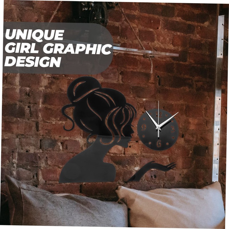 ABOOFAN Acrylic Girl Shape Wall Clock Modern Frameless Sticker Design