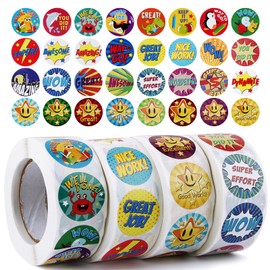 BOFUNX 2000pcs Reward Stickers for School Teachers - 4 Rolls Star Cartoon Motivational Praise Stickers for Children Kids with 32 Patterns Teacher Supplies for Classroom, Potty Training (B)