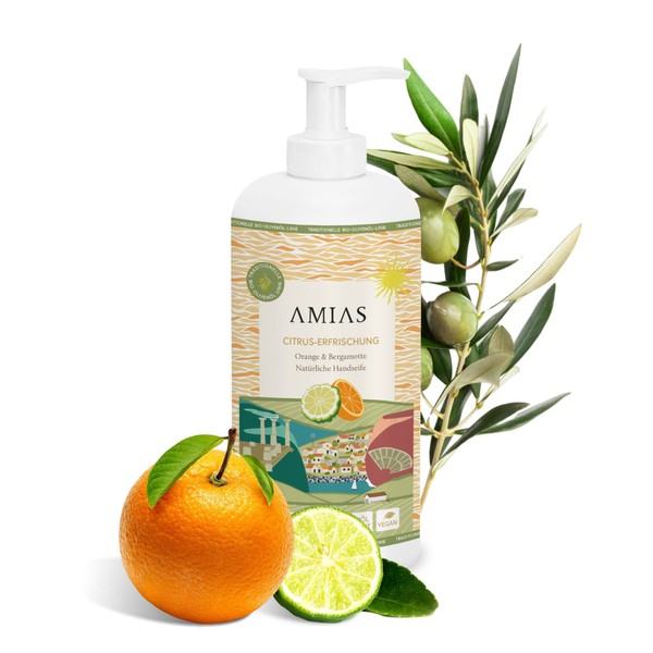 Orange and Bergamot Soap 500 ml, Vegan, Free from Palm Oil, 100% Natural Orange Oil, Organic Olive Oil, Even for Dry Skin, Natural Care, Replenishing (Orange & Bergamot)