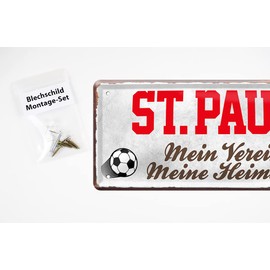 St. Pauli Fan Tin Sign – Retro Football Sign – Decorative Fan Item for Living Room Children's Room Workshop – Great Gift Idea for Big and Small Saint Paulians Football Fans – 28 x 12 cm