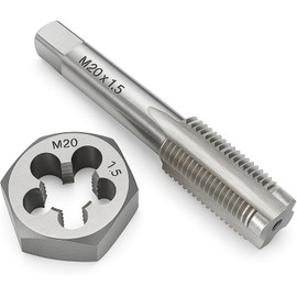 M20 x 1.5 Metric Tap and Die Set HSS Machine Tap and GCr15 Alloy Steel Hex Die Right Hand Thread Cutting Tool for Metal Repair
