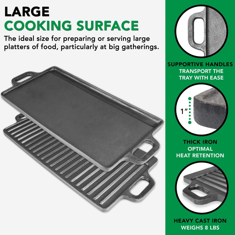 ProSource 2-in-1 Reversible 19.5” x 9” Cast Iron Griddle with