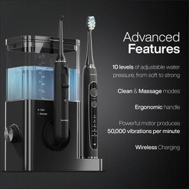 AquaSonic Home Dental Center PRO – Brushing & Flossing Made Easy – Brush & Floss – Power Toothbrush & Water Flosser – Whiter Teeth & Healthier Gums – Black Series Pro+Oral Irrigator
