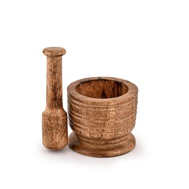 Indus Lifespace Mortar & Pestles Mango Wood Wood Grinder Bowl for Manual Kharal Mashing Bowl Seasonings Pill Crusher Kitchen Utensils Housewarming Gift(Mortar- 4" X 3", Pestle- 5.5")