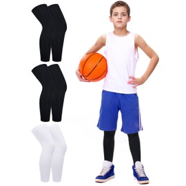 Roadbox Kids Leg Sleeve, 3 Pairs Non-Slip UV Protection Thigh Calf Support Long Compression Leg Sleeves for Youth Boys Girls Basketball Football Running Sport