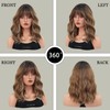 TRUMOST Short Mixed Brown Wavy Wig with Bangs 16 Inch