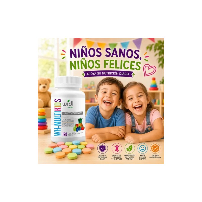 Multivitamínico Niños Widl Health 120 Tab Masticables Sabor Limón Mora
